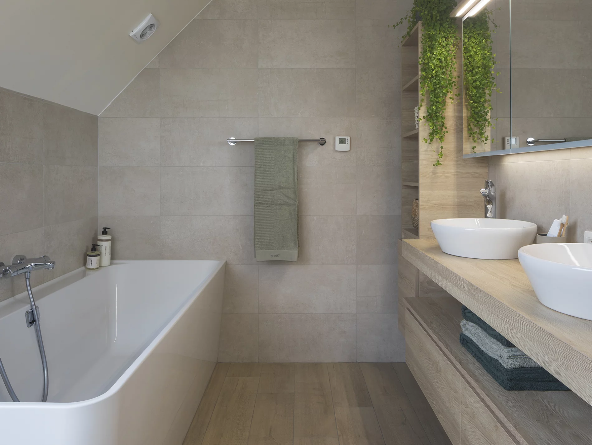 Praktische badkamerrenovatie met extra licht en warme uitstraling in Wuustwezel