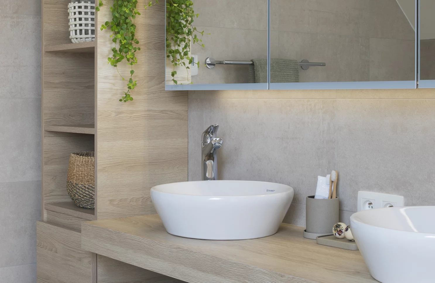 Praktische badkamerrenovatie met extra licht en warme uitstraling in Wuustwezel